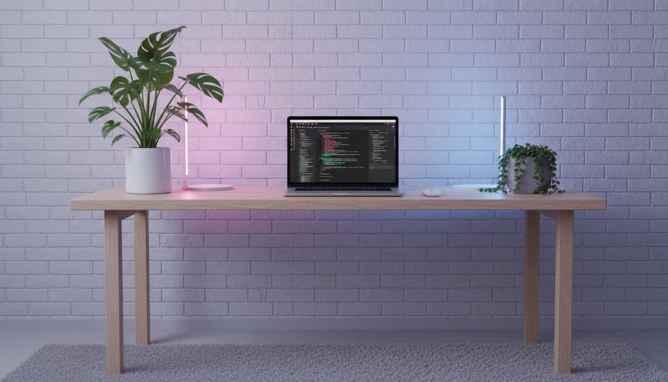 A typical vibe-coding setup: calm, leafy, and 90 % AI.